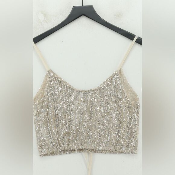 Zara Silver Sequins crop top NWT size Small - Picture 2 of 5